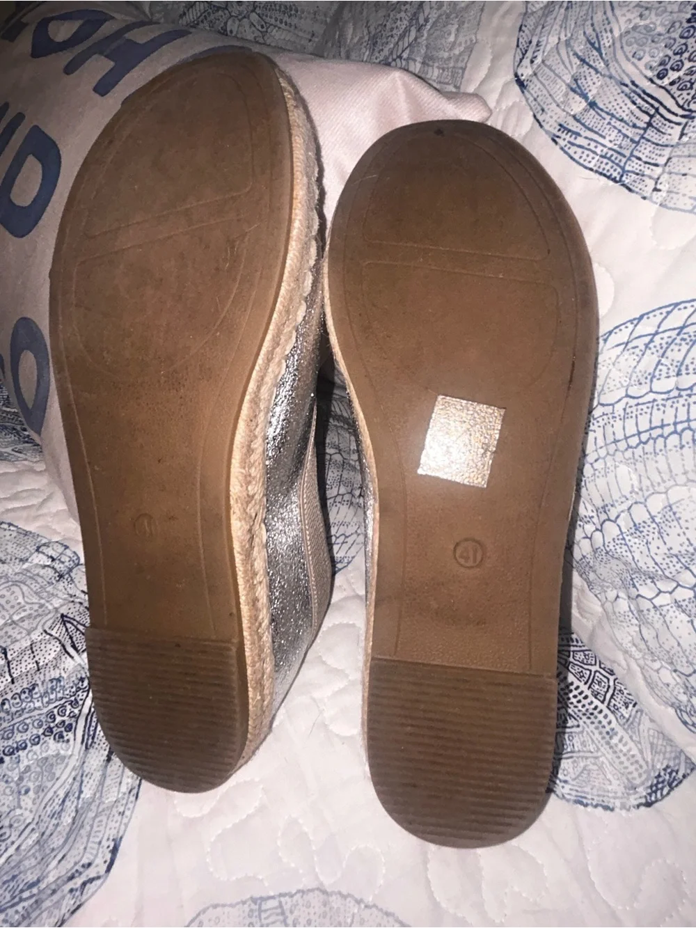 Women’s Silver Metallic Slip-On Espadrilles with Neutral Trim
